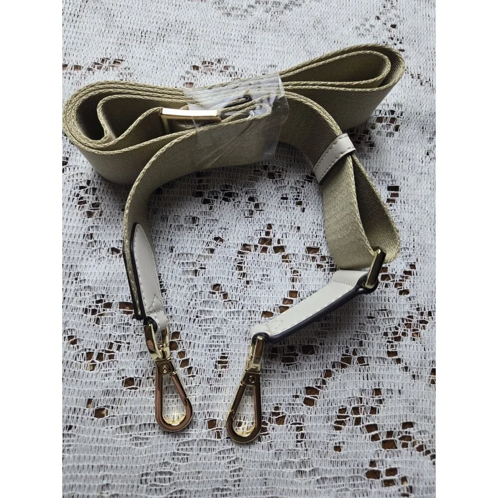 NEW Michael Kors LOGO Gold White Canvas Handbag Shoulder Webbing Strap Chambray